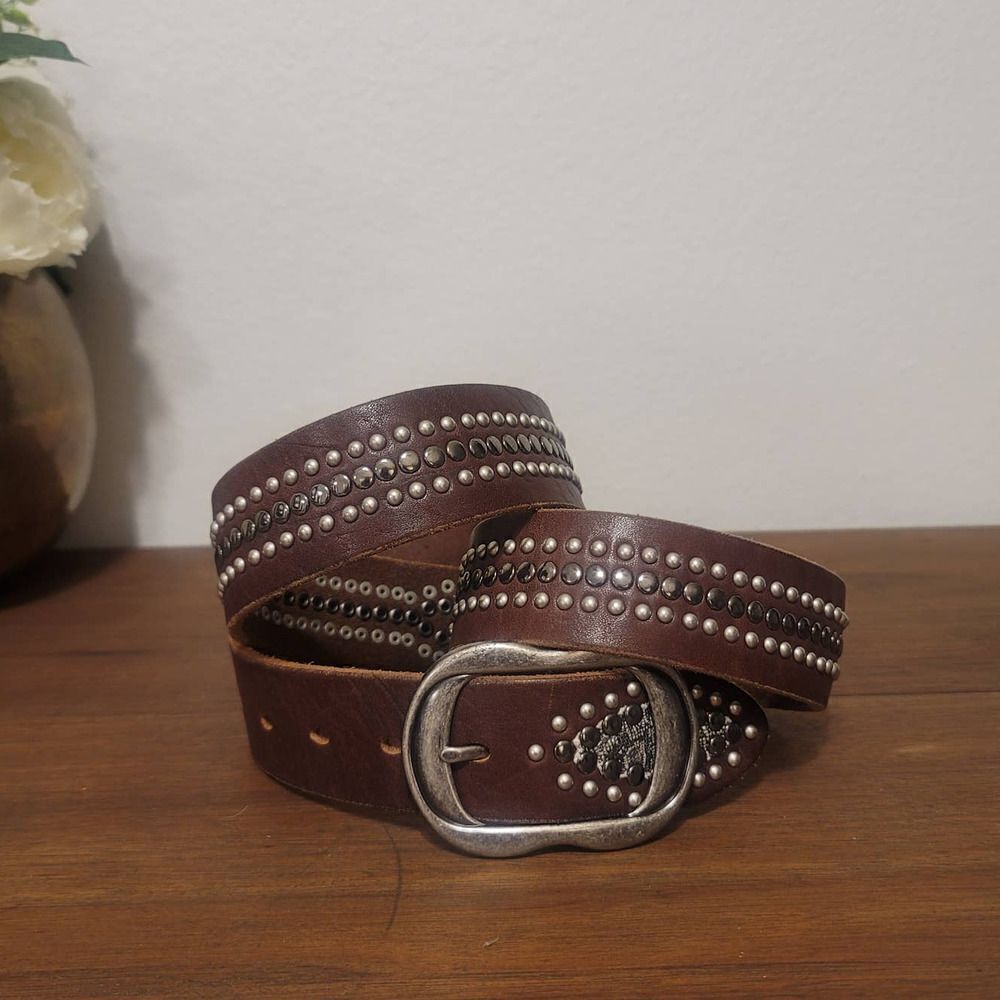 Leather Studded Snakeskin Accent Belt Size L